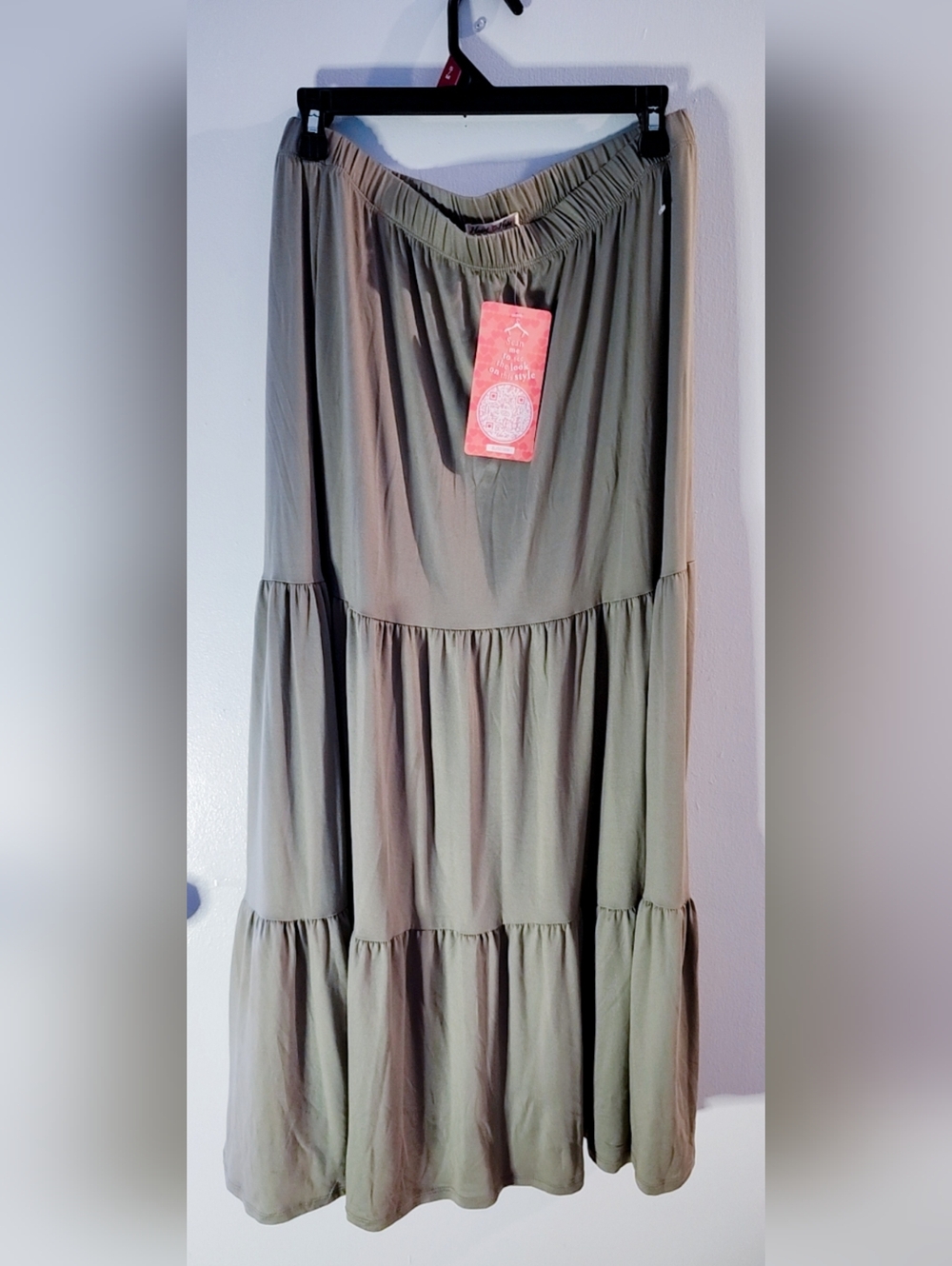 La Hearts Olive Green Tiered Maxi Skirt - Picture 2 of 6